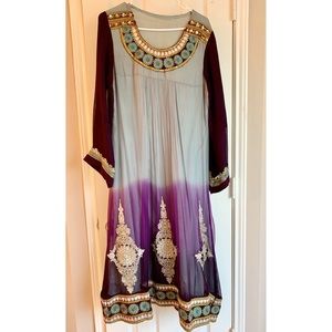 Chiffon embroidered ombré Gown with pants